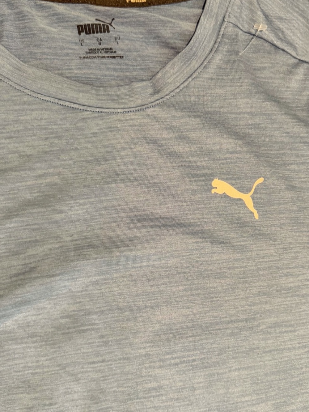 Puma Men’s Light Heather Blue Crew Neck Tee with White Logo